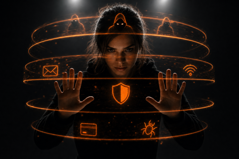 Imagen que representa amenazas digitales y protección online
